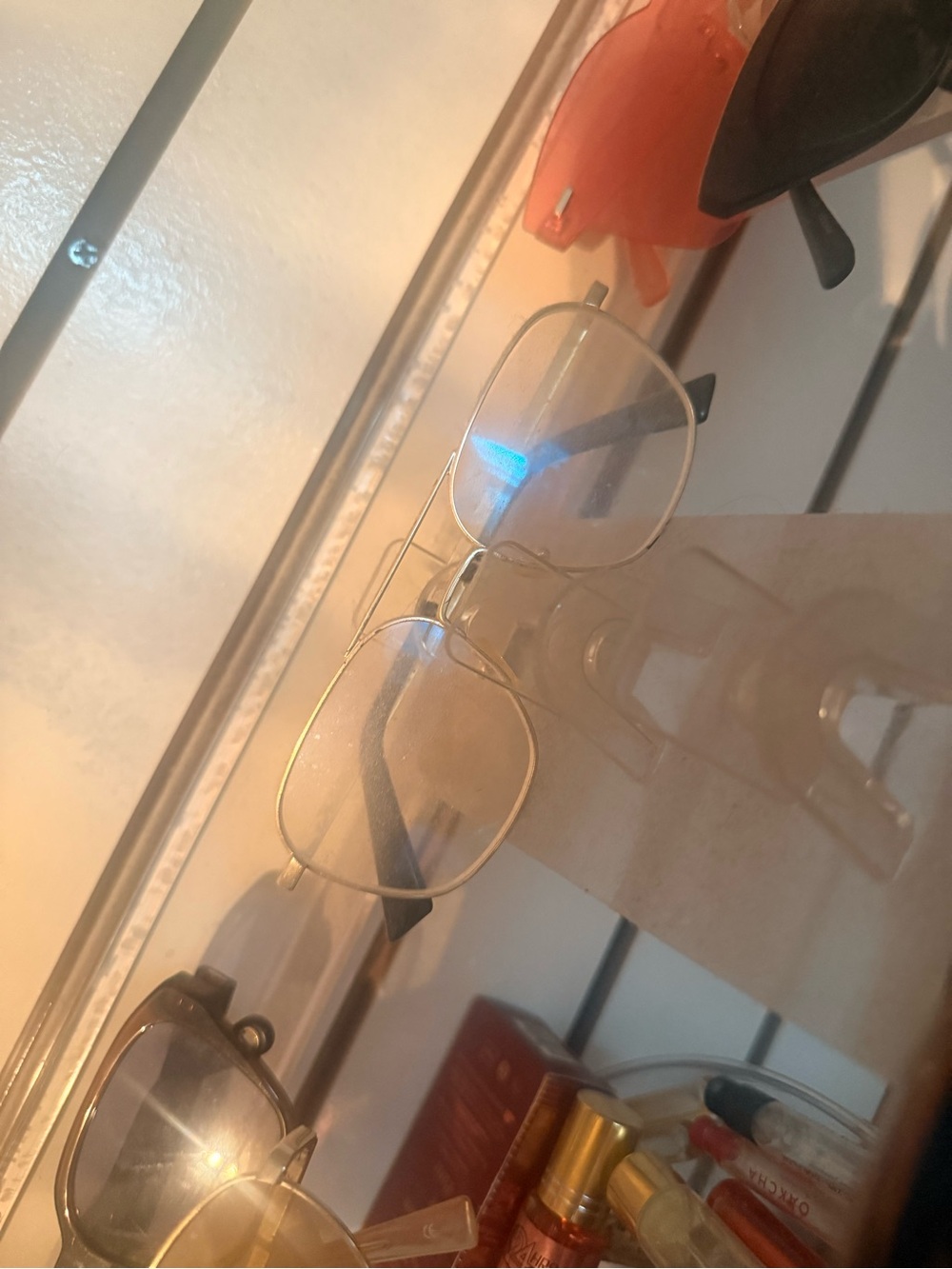 REVOLVE Gold Thin Metal Square Glasses with Black Temples